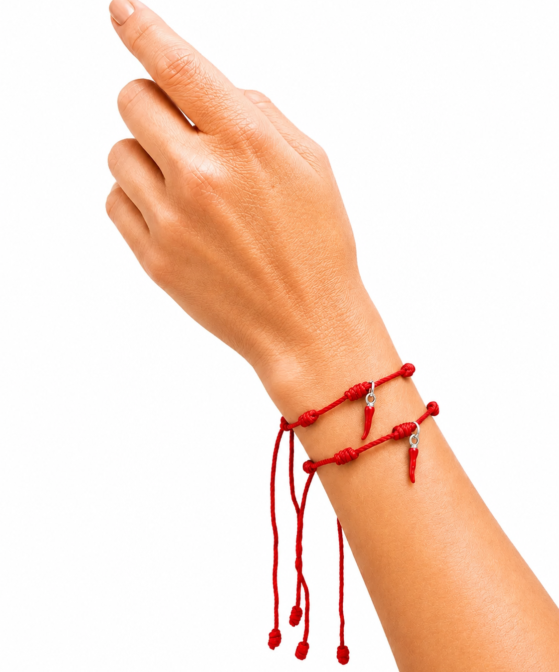 Pulsera Doble Amuleto – 7 Nudos Roja & Guindilla